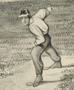 Jim Creighton, pitching for the Excelsiors, from woodcut.